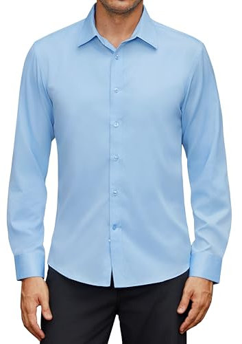 siliteelon Shirts for Men Adult Long Sleeve Blue Mens Casual Work Shirt for Men Dress Wedding Business Office Mens Shirts 3XL