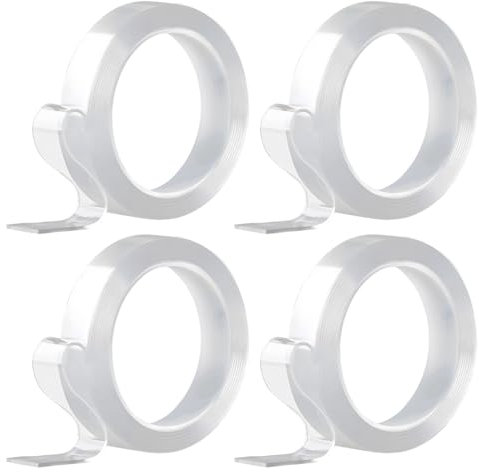 4 Rollen Magic Tape Nano Klebeband Doppelseitig Extra Starkes (1mm Dick), Doppelseitiges Klebeband Ablösbar, Durchsichtig, Spurloses Waschbares Transparent, für Teppich, Küche, Party, Foto-Poster(12M)