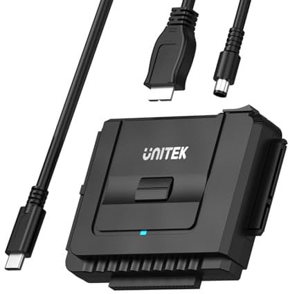 UNITEK Adattatore IDE SATA a USB C, Disco Rigido Esterno Adattatore per Universale 2,5'' 3,5'' HDD/SSD, Funzione di Backup One-Touch e con Adattatore di Alimentazione 12V 2A
