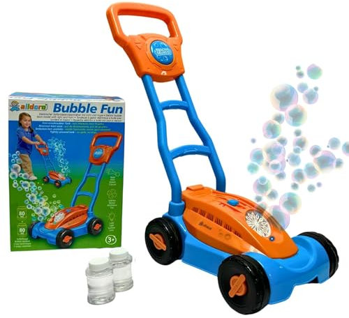 alldoro 60617 Tagliaerba a bolle di sapone, macchina per bolle di sapone a LED per bambini dai 3 anni, colorata, inclusi 160 ml di schiuma di sapone