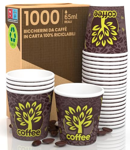 Eurocali 1000 Petits Gobelets en Papier pour Café 65ml Brown Forest - Gobelets Écologiques Biodégradables à Usage Unique pour Emporter Boissons Chaudes et Froides