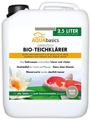 AQUAbasics Gartenteich Bio-Teichklärer für kristallklares Wasser ohne Chemie - befreit den Teich von grünem und trübem Teichwasser, natürlicher Teich-Klärer, Größe:2.5 Liter