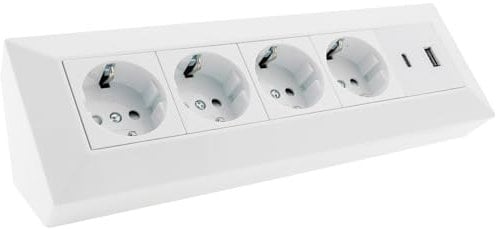 Bloque de enchufes de esquina, enchufe múltiple de 4 vías con USB-A USB-C PD para oficina, cocina, taller, blanco