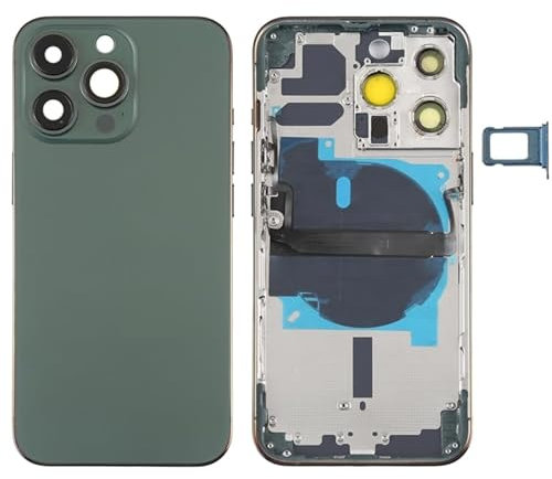 High-Tech Place - Carcasa trasera de batería para iPhone 13 Pro con teclas laterales y bandeja de tarjetas y cable flexible de alimentación + volumen y módulo de carga inalámbrica, color verde