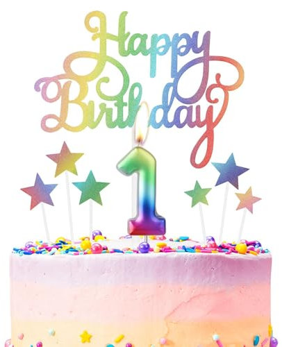 Rainbow Number 1 Birthday Candle for Cake, Metallic Rainbow Birthday Candles Cake Toppers, Happy 1st Birthday Candle, Colorful Cake Candles Cake Toppers for Girls Boys Birthday Party Decorations