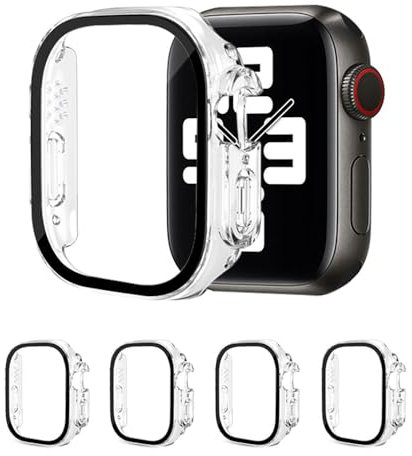 AOTUAO 4 Piezas Funda Compatible con Apple Watch Ultra 2 1 49mm, Estuche Rígido Delgado PC Protector de Pantalla Cristal Templado para iWatch Ultra 2 1 49mm (4 Transparente)