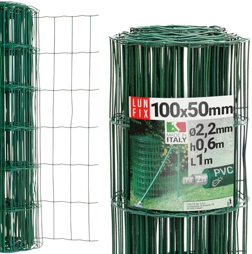Maschendrahtzaun - verzinkter Stahl Grün PVC-beschichtet, 100 x 50 mm, Ø 2.2 mm, 60 cm x 1 m, Gartenzaun Hundezaun Wildzaun Hühnerzaun Drahtgitter Zaun Schweißgitter, Lun Fix