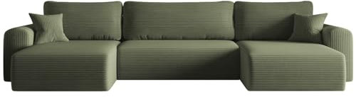 Kaiser Möbel, Sofa mit schlaffunktion, mit Bettkasten, Schlafsofa Capri, Designer U-Form Sofa, Modern Design Couch, Polsterecke, Freistehend, Stoff POSO Hellgrun