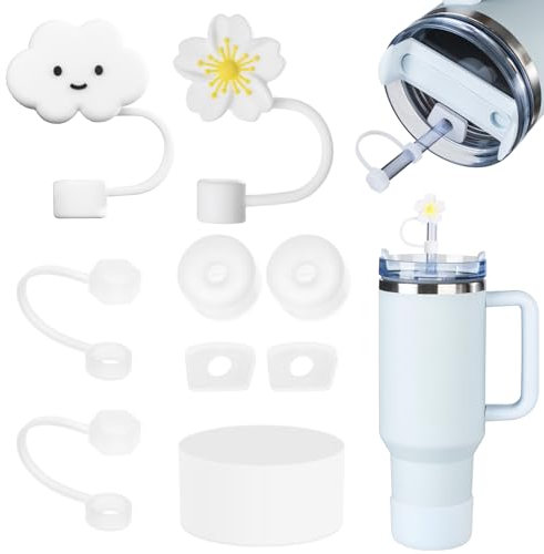 FOSFUKEER Stanley Cup-Zubehörset, enthält 6 auslaufsichere Silikonstopfen,2 Stück Strohdeckel, 1 Silikonhülle für Stanley Cup 1,2 l- und 850 ml-Becher,Cups nicht enthalten (transparent)