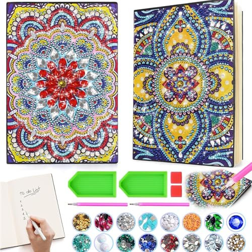 Basteln Mädchen 6-12 Jahre, Mandala Diamond Painting Notizbuch für Kinder, Bastelset Kinder ab 6 7 8 10 Jahre, 5D-Diamant-Malen nach Zahlen Bastelset für Mädchen Geburtstagsgeschenk ab 6-12 Jahre