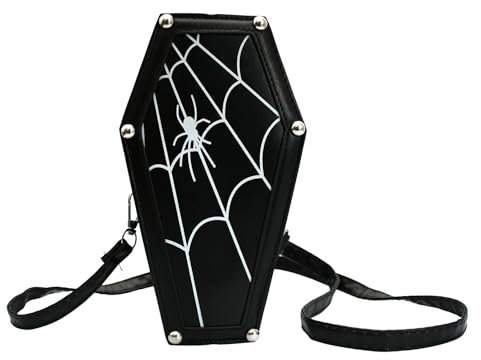 Husalsea Sargtasche Schwarze Spinne Damen Gothic Tasche Verstellbare PU Crossbody Tasche Halloween Festival Tasche Stilvolle Damen Hobos & Schultertaschen Vielseitig, Schwarz , 12 x 22 x9cm