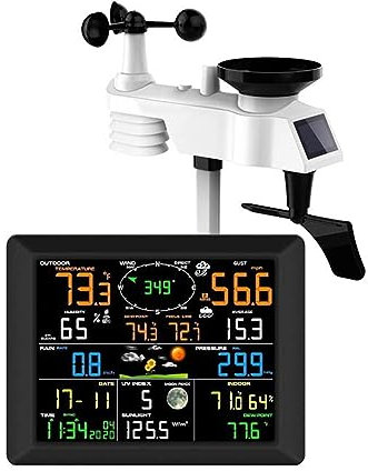 MRKU Station météo WiFi Professionnelle avec capteur extérieur, pluviomètre et Direction de la Vitesse du Vent, Pression atmosphérique, prévisions météorologiques