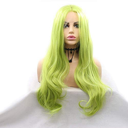 Xiweiya Avocado Green Synthetic Long Lace Front Wigs - Olive Green Wavy Heat Resistant Fiber Long Wavy Cosplay Wigs