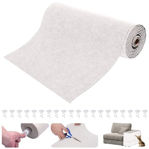 NouveLife Amélioré Tapis Griffoir Autocollant pour Chat 200 X 40 CM, Protection Canape Chat Anti Griffe, Protecteur Anti-Rayures pour Meubles Portes Murs, Découpe DIY avec 20 Épingles (Beige)