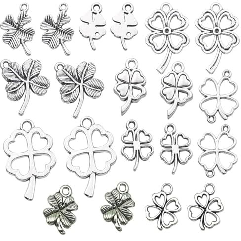 NHP 44 Stück Anhänger für Armbänder,Glücksbringer Vierblättriges Kleeblatt,Glücksklee,Vierblättrige Kleeblatt Anhänger Metall Halsketten Zubehör,DIY Basteln Schmuck Ornamente