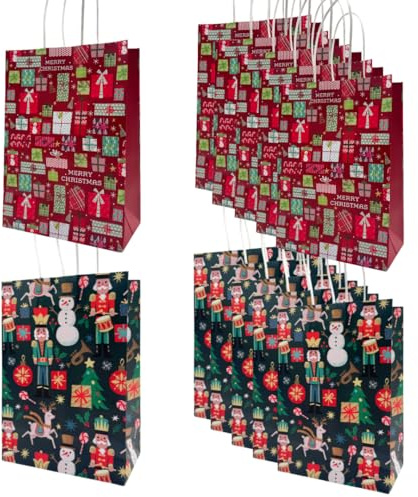 Second Ave 10 Pack of Kraft Nutcraker Presents Paper Christmas Xmas Party Gift Shopping Bag With Handle