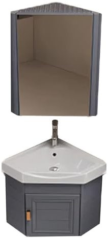 GSATREY Eckwaschbecken Mit Unterschrank, Wandmontiertes Keramik Waschbecken, Badezimmer-Waschbecken, Mit Spiegelschrank, Badunterschrank Waschbecken, Badmöbel-Set, Für Badezimmer(Gray,38cm/15in)