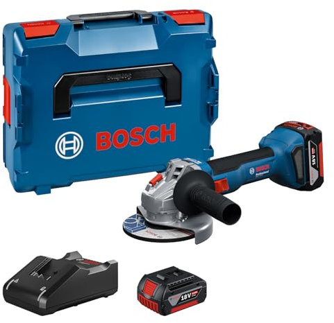 Bosch Professional 18V System Cordless Angle Grinder GWS 18V-8 (Disc Diameter 115mm, incl. 2X GBA 4.0Ah Batteries, GAL 18V-40 Charger, L-BOXX)