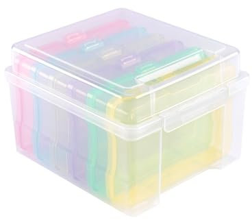 Vaessen Creative Caja Almacenaje Plástico con Compartimentos 21 x 18,5 x 14 cm - 6 Cajas de 17 x 12 x 3 cm en 6 Colores - Organizador Transparente con Tapa para Scrapbooking, Costura y Manualidades