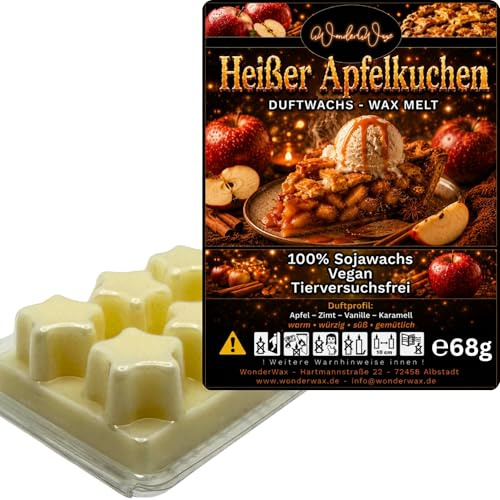 WonderWax® Duftriegel 6 x Duftwachs Sterne Weiß Heißer Apfelkuchen | Farbe: Weiß | Raumduft für Duftlampen, Wax Melt, Sojawachs, Indoor Duftöl Wachs schmelzen für Aromalampe