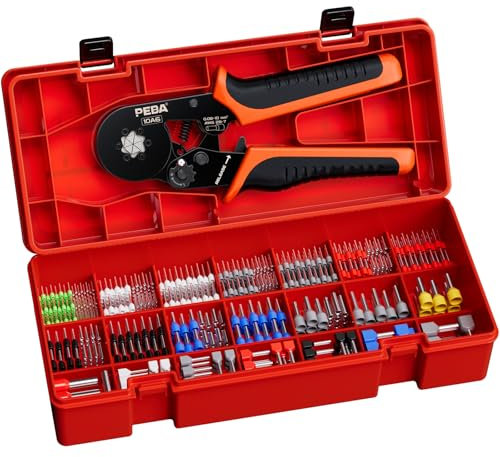 PEBA Ferrule Crimping Tool Kit, 28 Sizes Ferrules Terminals Kit, Self-Adjusting Hexagon Crimp Pliers for AWG 28-7 Wire Ferrules - Electrical Connector Pliers - Hex Crimp - Ratchet Crimp Tool Set