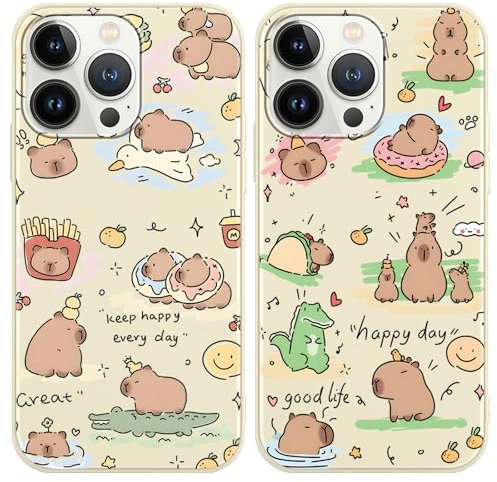 Yimctoie [2 Stück Anime Handyhülle für Apple iPhone 12/12 Pro 6.1 Hülle, Schutzhülle mit Aesthetic Capybara Muster Cover Niedlich Cartoon Weich TPU Silikon Stoßfest Kratzfest Case, Play