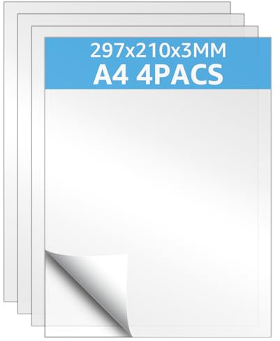 GBACHOOSE 4 Stück Acrylplatte Weiß 3mm, Acrylglas Platte 30x21cm, A4 Acrylplatte Transparent, Kunststoffplatte für Laserschneiden, Fotorahmen, Projektausstellung, Tischaufsteller