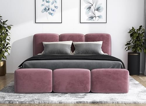 A&J MöbelLand Polsterbett 180x200 mit Bettkasten und Lattenrost – Star-OM, Bett mit Stauraum in Rosa ohne Matratze