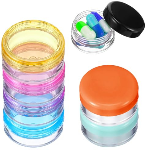 ElevateTech Pillendose Kleine, 7 Stück Tragbare Mini-Pillendose Reise Tablettendose Pillen-Organizer-Box für Tasche Geldbörse Täglich Runde Aufbewahrungsbox (Schwarz, Lila, Orange, Blau, Gelb, Rosa)