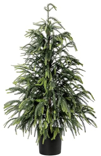 Norfolk-Kiefernbaum, fühlt sich echt an, realistischer Weihnachtsbaum in dekorativem Übertopf für Veranda, Bauernhaus, Büros, Zuhause, Innen- und Außenbereich, 91 cm, Grün