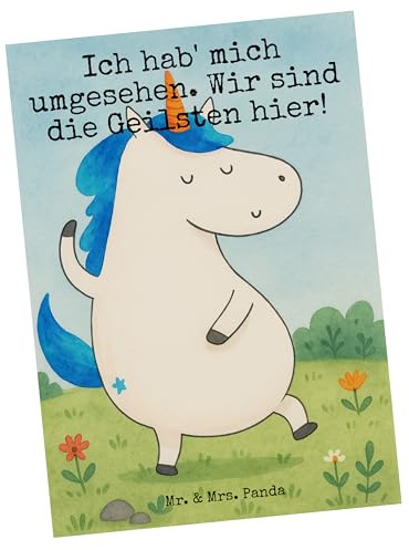 Mr. & Mrs. Panda Postkarte Einhorn Mann Design - Geschenk, Familie, Einhörner, Party, BFF, Grußkarte, bildkarte, Ansichtskarten, Postkarten, Ansichtskarte