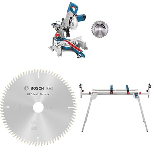 Bosch Professional Kapp- und Gehrungssäge GCM 80 SJ + Bosch 1x PRO Multi Material Kreissägeblatt für Kabel-Kapp‑ und Gehrungssägen + Bosch Professional Arbeitstisch GTA 2600
