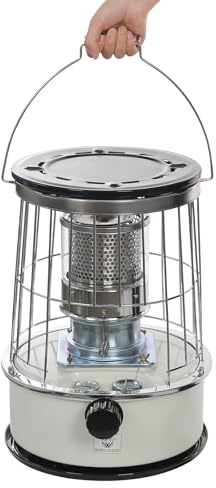 Portable Kerosene Heater Indoor Outdoor Emergency Heating 23500 BTU Space Heater with 1.59 Gallon Tank 18 Hour Runtime Safe Design Stainless Steel Glass Chimney for Camping Garage Tent Cooking