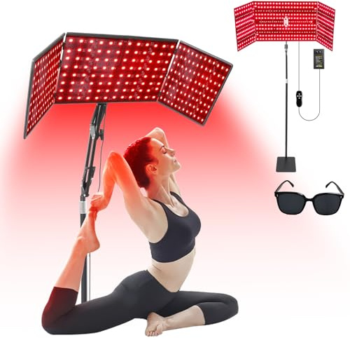 xingruyu Lampe pliable rouge avec lunettes de protection, 480 LED 660 nm rouge et 850 nm lampe proche infrarouge avec support réglable, 6 réglages de temps, 5 luminosités, 3 modes d'éclairage pour le