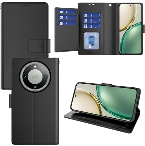 Pollachi Coque pour Honor Magic 8 Lite Cover(9 Cartes)Portefeuille Honor Magic 8 Lite Housse PU Cuir à Rabat Flip,Wallet Etui à Rabat à Fermeture Magnétique,Étui Support et Portefeuille Fonction-Noir