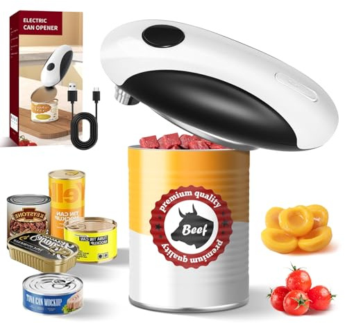 Rechargeable Electric Can Opener, One-Touch Automatic Tin Opener with Smooth Edge Cutting and Lid Remover, 360° Electric Can Openers for Any Size,Easy for Seniors,Arthritic Hands,Pretty Nailed Fingers