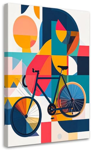 Feeby Wandbild - Wohnzimmer Modern Deko - Abstraktion Fahrrad Bauhaus - 40x60 1tlg - Bilder Leinwand - Bild auf Leinwand Schlafzimmer - Leinwandbilder für die Wand - Canvas Painting - Fotokunst
