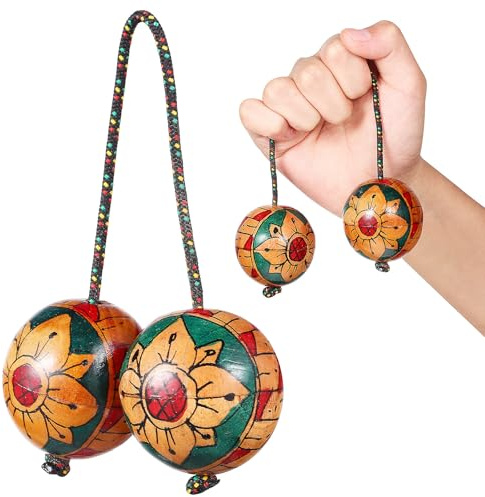 Wood Aslatua Shaker Ball Percussion for Halloween Season Party | Rhythmic Sound, Smooth Surface, Exquisite Patterns, Easy Play, Random Pattern, Home Playing Random Style