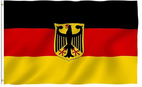 Deutschland Flagge mit Adler 90x150 cm, Polyester Fahne mit 2 Metallösen, Wetterfest & Doppelt Genäht für Feiern, Sport, Balkon(A)
