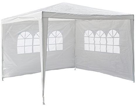 Nexos GM36090 PE-Pavillon Partyzelt mit 2 Seitenteilen für Garten Terrasse Markt Camping Festival als Unterstand und Plane, wasserdicht 3 x 3 m weiß
