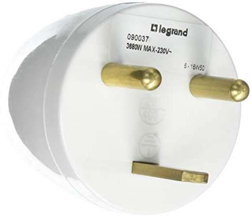 Legrand LEG90034 Adaptador para 1 clavija (2 x P + T, toma de 20 A, clavija de 16 A), color blanco