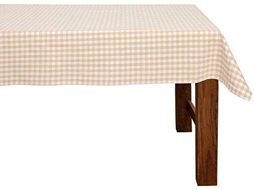 FILU Tischdecke 140 x 240 cm Beige/Weiß kariert (Farbe und Größe wählbar) - hochwertig gefertigtes Tischtuch aus 100% Baumwolle