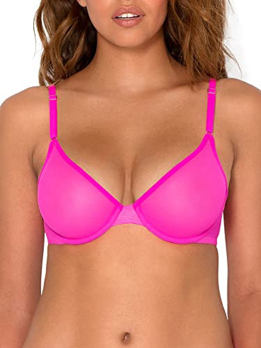 Smart & Sexy Reggiseno a Mezza Altezza con Ferretto in Rete Trasparente Demi Bra, Rosa Elettrico (Mesh), 5C Donna