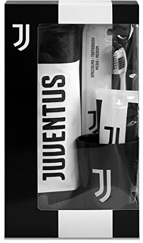Naturaverde | Kids - Football Team - Juventus Oral Care Kit, manuelle Zahnbürste mit mittelgroßen Borsten, 75 ml Zahnpasta, Glas mit Logo und Etui mit Logo