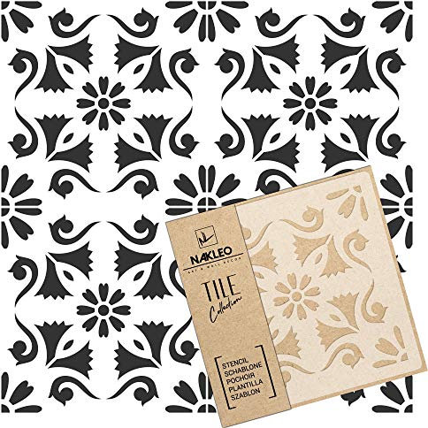 NAKLEO Fliesen Schablone zum Malen 20x20 cm, Escalos Spanische Maurische Blume Marokkanisch, Kunststoff Wiederverwendbare Bodenschablone DIY, Holz Möbel Wand Dekoration - Terrakotta