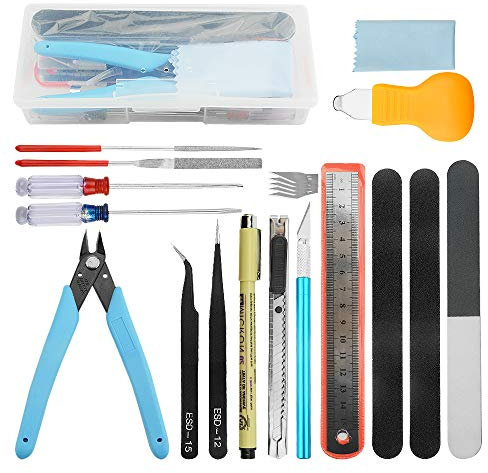 WMYCONGCONG 17 PCS Gundam Modeler Basic Tools Hobby Building Craft Set for Beginner Hobby Model Assemble Building Repairing Fixing Blue