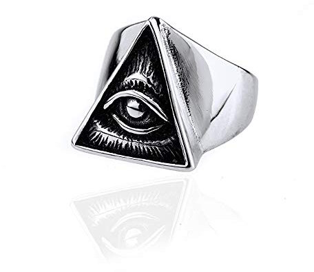BlackAmazement 316L Edelstahl Ring Auge der Vorsehung Pyramide Symbol All Seeing Eye Alles sehende Auge Silber Herren Damen (63 (20.1))