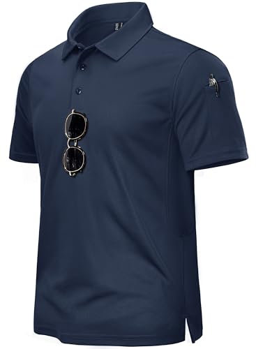 TACVASEN Lightweight Polo Shirts for Men Short Sleeve Work Polo T-Shirt Quick Dry Golf Tops Tactical Combat Shirt Navy Blue,M