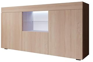 MB Muebles Bonitos, Buffet Sefora pour Salon et Salle à Manger avec Lumière LED, Meuble TV en Mélamine Mate, Couleur Sonoma, 135x72x34 cm