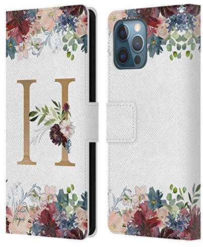 Head Case Designs Officially Licensed Nature Magick Letter H Flowers Monogram Floral Gold Leather Wallet Case Compatible With Apple iPhone 12 Pro Max